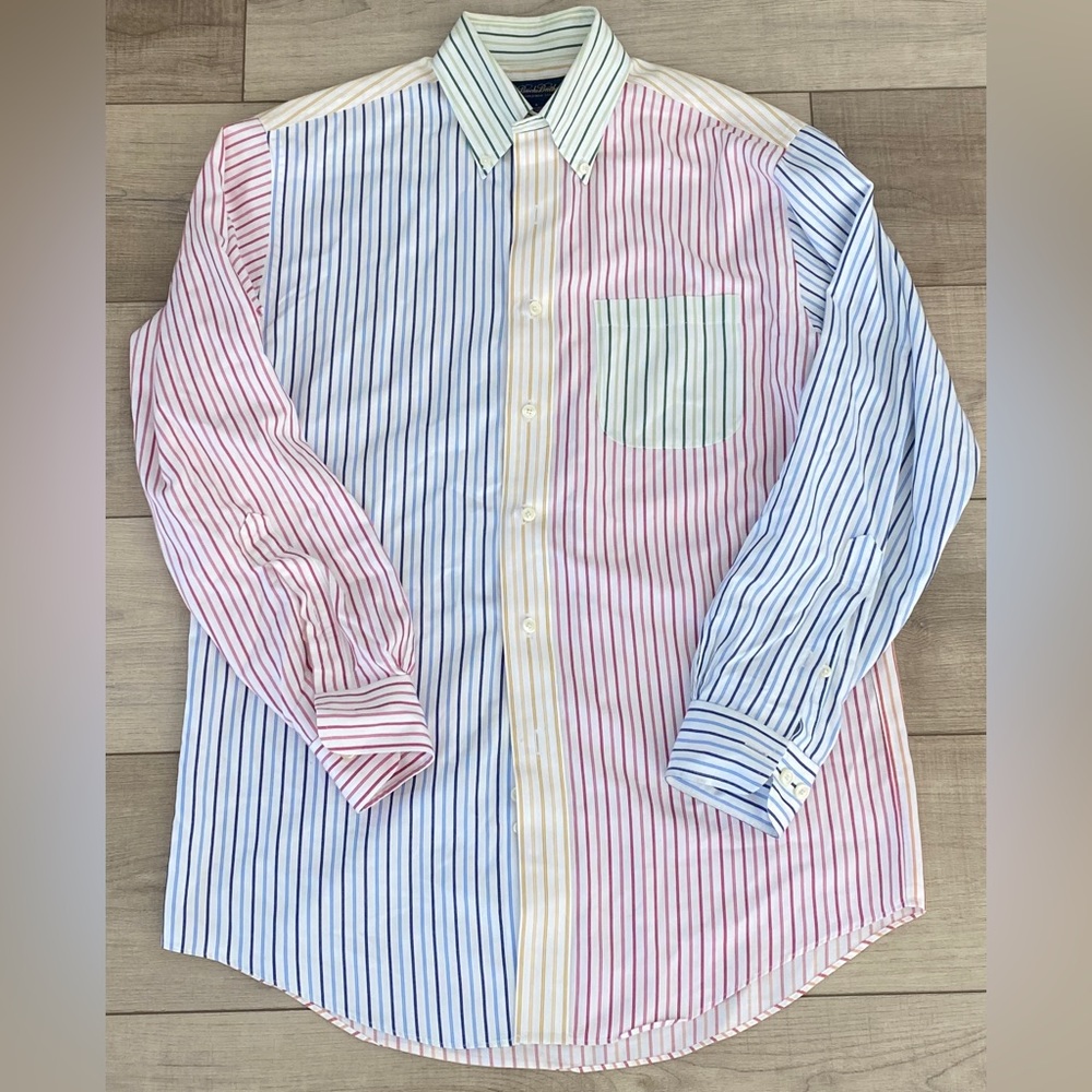 Brooks Brothers Multi Color Striped Spread Collar Casual Dress Shirt